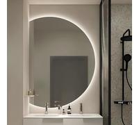 ZYBOWAYL Salle de Bain Miroir Suspendu Semi-Circulaire 90-130cm avec Interrupteur Tactile Dimmable Anti-buée Demi Lune Intelligent Miroir Pleine Longueur Décoration(Left Cut,47"*32")