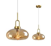 ZYBWL Ambre Verre Lumière Pendante Île Cuisine Or Lustre Suspension Hauteur Réglable Moderne Lampes Suspendues pour Chambre à Coucher Salon (28CM 1-Pack)
