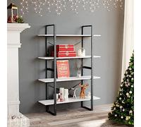 ZycaXzCrons Bibliothèque à 4 compartiments, blanche, 100 x 30 x 140 cm, en bois/métal, design industriel, stable, séparateur de pièce, salon, chambre à coucher, bureau