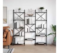 ZycaXzCrons Bibliothèque en chêne noir - 156 x 25 x 167,5 cm - Design industriel - Autonome avec étagères à niveaux et structure croisée - Pour salon, chambre, bureau