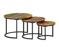 ZycaXzCrons Lot de 3 petites tables gigognes en bois massif recyclé 55/45/35 cm de diamètre Design moderne Empilables pour salon, chambre à coucher, bureau