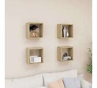 ZycaXzCrons Lot de 4 étagères murales en chêne Sonoma - 26 x 15 x 26 cm - En bois massif - Design moderne pour salon, chambre à coucher, cuisine, comme étagère cube, bibliothèque et planche décorative