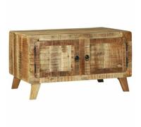 ZycaXzCrons Petite table basse en bois de manguier massif 80 x 54 x 45 cm - Grand espace de rangement avec portes rabattables - Table de salon rustique en marron mat pour salon, chambre et studio