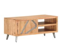 ZycaXzCrons Table basse 90 × 45 × 40 cm en bois massif d'acacia avec pieds en acier, design industriel, 2 compartiments, 1 porte, table d'appoint pratique pour salon et chambre à coucher