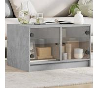 ZycaXzCrons Table basse avec portes en verre - Gris béton - 68 x 50 x 42 cm - Petite table d'appoint moderne - Matériau du bois et verre - Charge maximale : 80 kg - Pour salon, chambre à coucher