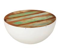 ZycaXzCrons Table basse en forme de bol - Blanc - Diamètre : 50 x 24 cm - En bois recyclé massif - Table latérale rétro pour salon, chambre à coucher ou couloir - Petite table d'appoint robuste