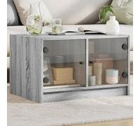ZycaXzCrons Table basse gris Sonoma 68 x 50 x 42 cm avec portes en verre, matériau en bois solide et verre, design moderne, table d'appoint pour salon, chambre à coucher, couloir