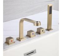 ZYCDP Mitigeur Baignoire 5 Trous Rotatif À 360 ° Robinet Baignoire Cascade avec Douchette Or Brossé