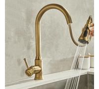 ZYCDP Robinet de Cuisine Vintage avec Douchette, Robinet de Cuisine Pivotant à 360 Mitigeur Cuisine Chaud et Froid à Poignée Unique Antique