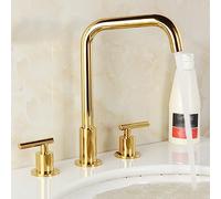ZYCDP Robinet Lavabo 3 Trous Or,Robinet Mitigeur de Lavabo avec Deux Poignées et Trois Trous,Mitigeur Lavabo Salle de Bain en Laiton,Chaud et Froid Mitigeur Lavabo,B