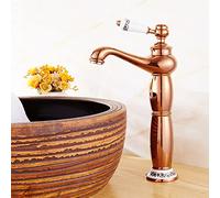 ZYCDP Robinet Salle Bain Lavabo Vintage, Robinet Salle Bain Eau Chaude et Froide, Laiton, PoignéE Unique Robinetterie de Lavabo High, Rose Gold