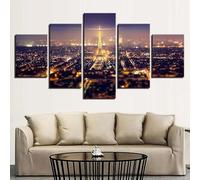 ZYCHKRL Toile Decoration Murale Toile Peinture Grand Format Impression Sur Toile 5 Parties Tour Eiffel de nuit Paris France Tableau Decoration Murale Tableaux Decoratifs Muraux Salon Avec Cadre