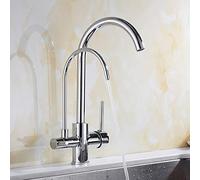ZYCHSJXA Robinet d'évier de Cuisine pour Bar, Ferme ou Usage Commercial, Robinet en Laiton Massif avec Filtre à Eau purifiée Crane, mitigeur à Trois Voies, 3 Voies (Couleur : chromée)