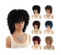 ZYDLMBJL Perruques Cheveux Humains, Africain Petit Rouleau Perruque Couvre-Chef Tube Africain incurvé Creux Rouleau Petite Sale Tresse Perruque Couvre-Chef Multicolore 6 Pouces(Blue Gradient)