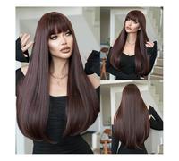 ZYDLMBJL Perruques Cheveux Humains, Perruque de Cheveux Longs et raides for Femmes, Frange Marron Moka, Boucle intérieure, tête Plate, Perruque à la Mode, tête complète(Honey Orange Gold)