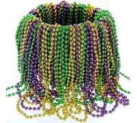 ZYDNANYANG Lot de 12 colliers de perles rondes métallisées de couleurs dorées, vertes, violettes assorties pour Mardi Gras, Plastique