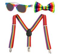 ZYEKIU 1 Ensemble Noeud Papillon et Bretelle Bretelles Homme Rainbow Bows Bretelles Femme Forte Elasticité Bretelle Homme Y et Longueur Réglable avec Nœud Papillon Lunettes 3 Clips Robustes