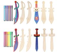 ZYEKIU 12 Pièces Peinture D'épée de Pirate avec 12 Stylos de Couleur Sabre Pirate Épées Décoration en Bois Pirate D'enfants Épées de Pirate à Personnaliser pour Loisirs Enfant Créatifs Fête Bricolage