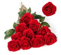 ZYEKIU 12 Pièces Rose Artificielle, 52 cm Fleurs Artificielles Deco, Rose Eternelle, Réalistes Fleur Sechees Decoration, Decoration Voiture Mariage, pour Mariage, Maison, Bouquets de Mariée (Rouge)