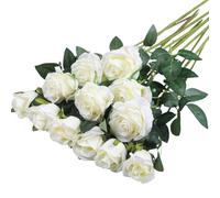 ZYEKIU 12 Pièces Rose Artificielle, 52 cm Fleurs Artificielles Deco, Rose Eternelle, Réalistes Fleur Sechees Decoration, Decoration Voiture Mariage, pour Mariage, Maison, Bouquets de Mariée (Blanc)