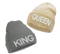 ZYEKIU 2 Pièces Bonnet d'hiver en Tricot, Cadeau de Noël pour Couple de Noël - King Queen, Bonnet Homme Hiver, Atmungsaktive Hip-Hop Mütze, Warm Beanie, Strickmütze Unisex Dickes (Beige, Gris)
