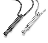 ZYEKIU 2 Pièces Collier Acier Inoxydable Femme Collier Anti Tabac Homme Arret Tabac Mindful Breathing Necklace Utilisé pour Contre l'Anxiété Attaques de Panique Gestion du Stress (Noir/Argent)