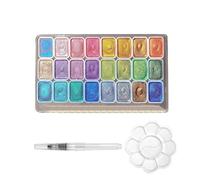 ZYEKIU 24 Couleurs Aquarelle Peinture Metallique, Paillettes Peinture Aquarellum, Avec 1 Pinceau et Palette, Kit Portable Idéal pour Artistes et Amoureux de la Peinture Aquarelle
