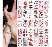 ZYEKIU 30 Pièces Zombie Tatouages Temporaires Cicatrices, Effrayantes Plaie Halloween, Imperméable Maquillage Halloween Stickers, pour Décoration de Corpore Décoration Maquillage Cosplay