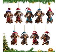 ZYEKIU 9 Pièces Decoration Sapin Teckel Ornements d'arbre De Noël Décoration Noel Objets de Décoration de Noëls Suspension 2D Teckel Decoration pour Voiture Sacs à Dos Portes Décoration d'arbre Noëls