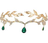 ZYEKIU Diademe Femme, Couronne Princesse avec Strass Verts, Bijoux de Tete Rétro, Accessoires Medieval Femme Réglable, pour Cosplay, Mariage, Fête, Festival de la Renaissance, Noël, Anniversaire
