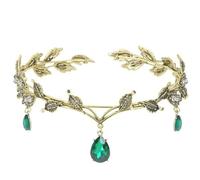 ZYEKIU Diademe Femme, Couronne Princesse avec Strass Verts, Bijoux de Tete Rétro Bronze Antique, Accessoires Medieval Femme Réglable pour Cosplay, Mariage, Fête, Festival de la Renaissance, Noël