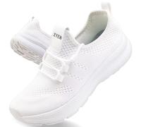ZYEN Chaussures de course à bout large pour femme - Antidérapantes et ultra légères - Soutien de la voûte plantaire - Chaussures de marche, tennis, diabète - Respirantes, blanc, 37 EU