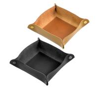 ZYETGH Lot de 2 Vide Poche Entree en Cuir - Carré - Boîte de Rangement Pratique Pliable - Pour Bijoux Montres Téléphone Portable