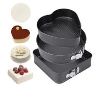 ZYETGH Lot de 3 moules à gâteau à charnière en forme de cœur, antiadhésifs, ronds et carrés, fond amovible, pour la cuisson du pain, des pizzas (20 cm/22 cm/24 cm)