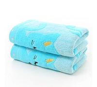 ZYEZI Lot de 2 serviettes en coton pour enfant, motif chat de dessin animé brodé, serviettes super douces absorbant l'eau, bleu