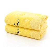 ZYEZI Lot de 2 serviettes en coton pour enfant, motif chat de dessin animé brodé, serviettes super douces absorbant l'eau, jaune
