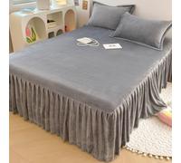 ZYFAB Hiver Flanelle Jupe de lit, Chaud épais Couvre-lit Velours de Lait Couvre-lit Doux Confortable Drap de lit poussière Volants antidérapant Housse de Matelas,A,150x200cmVersion A