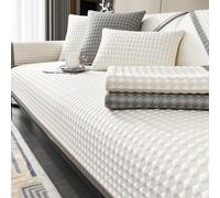 ZYFAB Refroidissement Couvertures de canapé Lavable Antidérapant Housse de Canapé Luxe Premium Soie de Glace Coussinet de canapé Moderne 3D Doux Protecteur de canapé,Blanc,90 * 70cm