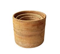 ZYFAB Rond Rattan Panier de Stockage, tissé Panier de Stockage Porte-Magazines empilable Panier de Fruits barils de Fleurs pour étagère Planche de Table Ensemble de 3,A
