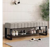 ZYFBD Banc de rangement à chaussures avec siège rembourré, ottomane d'entrée extérieure en velours, cadre en métal noir, étagère à chaussures à 2 niveaux pour chambre à coucher et couloir