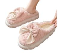 ZYFHYU Pantoufles Chaudes d'hiver for Femmes Mignonnes Maison de nœud Chaussures Souples antidérapantes Confort Talon Plat Maison intérieure Chambre Pantoufles en Peluche pour Femmes(Pink,36-37)