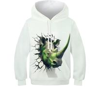 ZYGAOKDD Jeunesse Unisexe Imprimée en 3D Rhino Sweat À Capuche Pull Sweat Manches Longues Sweat À Capuche Sport avec Poches 8-10Y