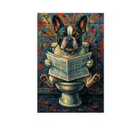 ZYGNBHL Impression sur toile murale amusante pour salle de bain, bouledogue français, toilettes, décoration murale pour la maison, l'école, le bureau, sans cadre, 24 x