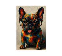 ZYGNBHL Petit bouledogue français aux yeux colorés, art amusant pour animaux de compagnie, décoration pour les amoureux des animaux, impression sur toile, poster pour la maison, l'école, le bureau