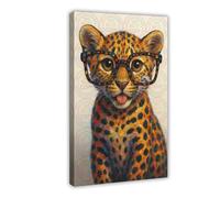 ZYGNBHL Petit léopard aux yeux colorés, art animal de compagnie amusant, décoration pour les amoureux des animaux, poster pour chambre esthétique, poster mural et cadre imprimé, 40,6 x 61 cm