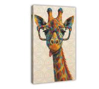 ZYGNBHL Petite girafe aux yeux colorés - Art amusant pour les amoureux des animaux - Impression sur toile - Décoration murale moderne pour chambre à coucher familiale