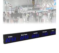 ZYGPH Horloge Mondiale des fuseaux horaires, Horloge numérique 3/4/5/6 Villes, avec Affichage LED, pour hôtels, Entreprises et aéroports (Bleu 5 Villes)