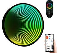 ZYGPH Lampe Tunnel Miroir 3D, télécommande, Miroir Infini, Miroir décoratif Multicolore RVB, pour la Maison, la Chambre à Coucher, Le Salon (Cercle 50 cm)