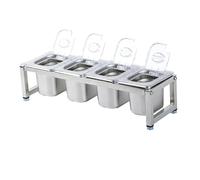 ZYGPH Support à épices Extensible en Acier Inoxydable, récipients à assaisonnement réglables pour comptoir, Station de Garniture de Pizza avec bacs Amovibles pour sauces et Fruits (56 x 14 x 11 cm)