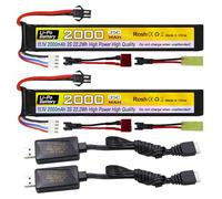 ZYGY 2PCS 11.1V 35C 2000mAh Prise SM-2P Prise T Fiche Odamiya Batterie Li& câble de Chargement USB pour Modèle Airsoft Fusil à Pompe VoitureTélécommande Drone